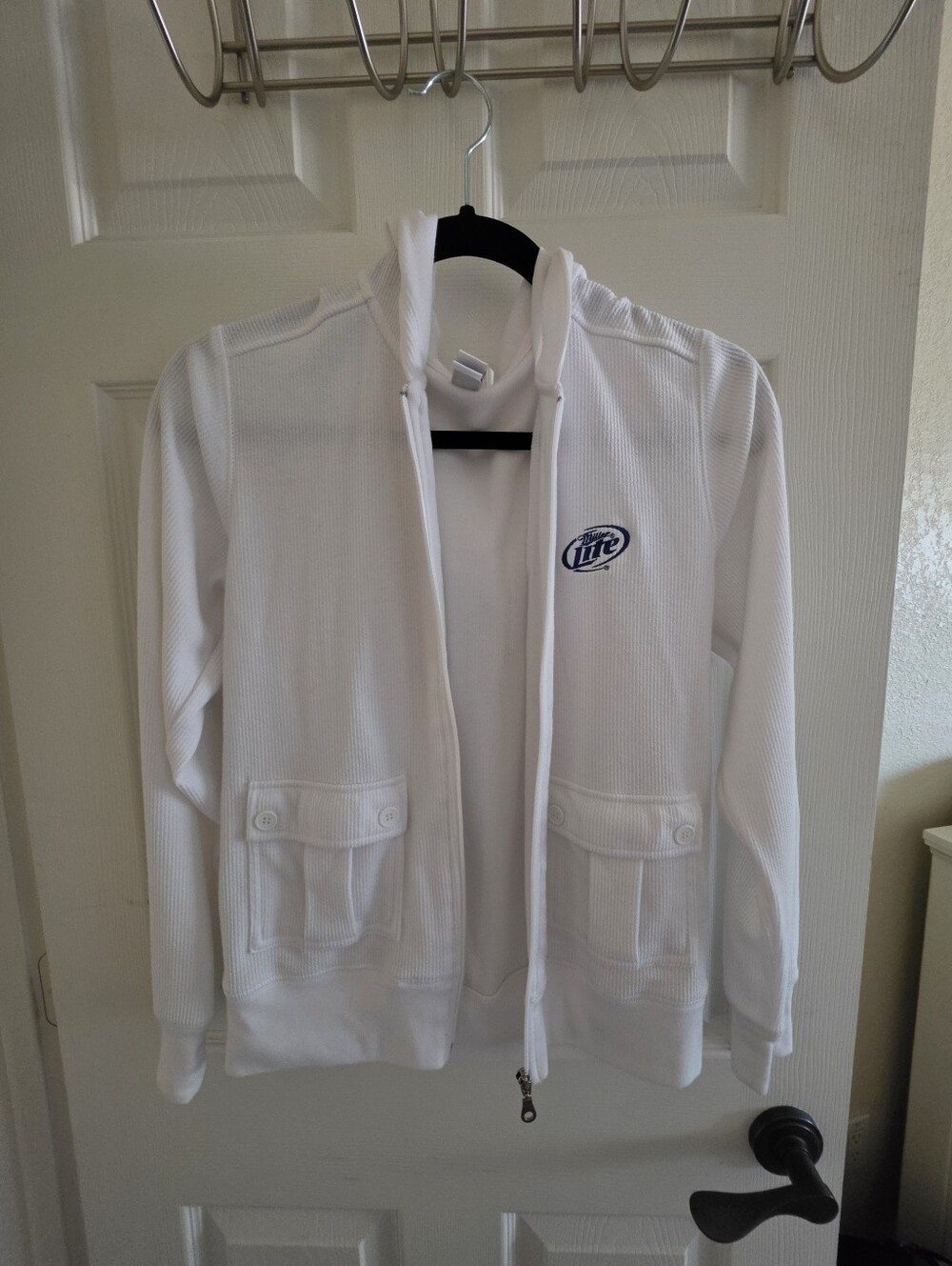 Lightweight White Miller Lite Zip-Up Hoodie- Medium